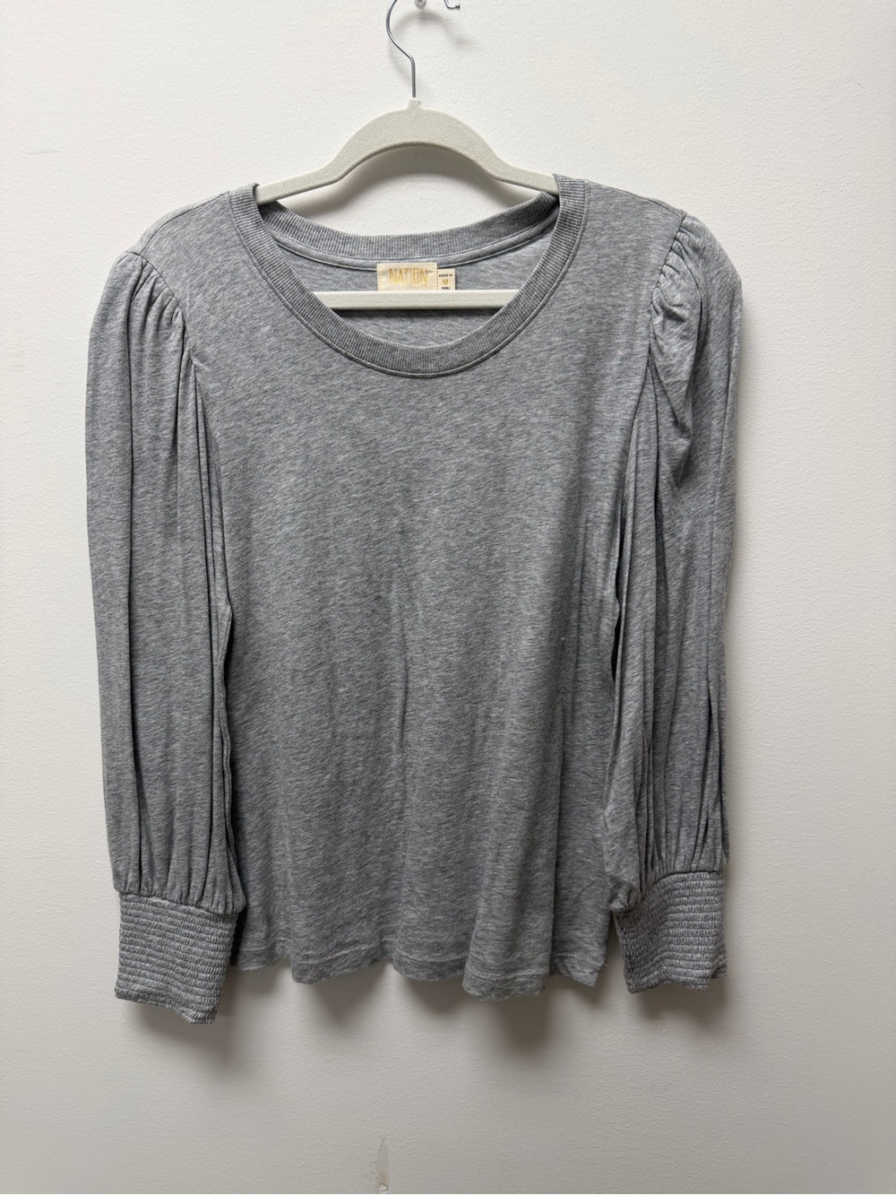 Gray Puff-Sleeve Long Sleeve Top by Soft Surroundings